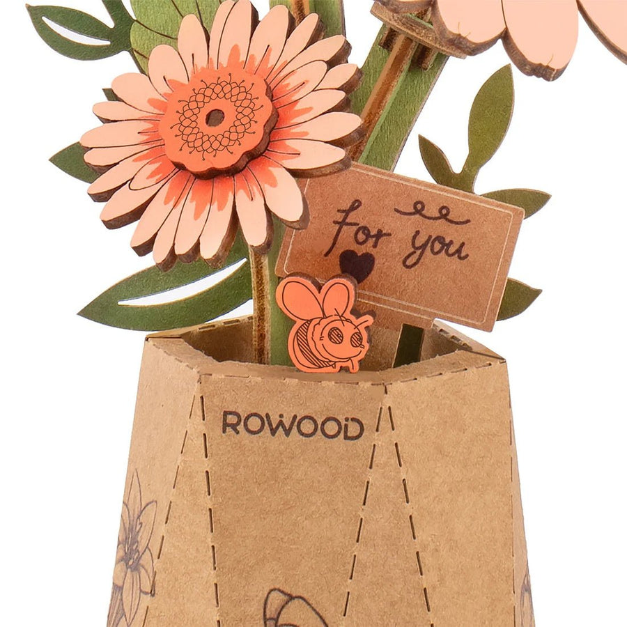 ROWOOD - PUZZLE 3D BOIS - Maquette bois Fleurs de Marguerite Gerberas Orange - TW111 - Golemites - Rokr