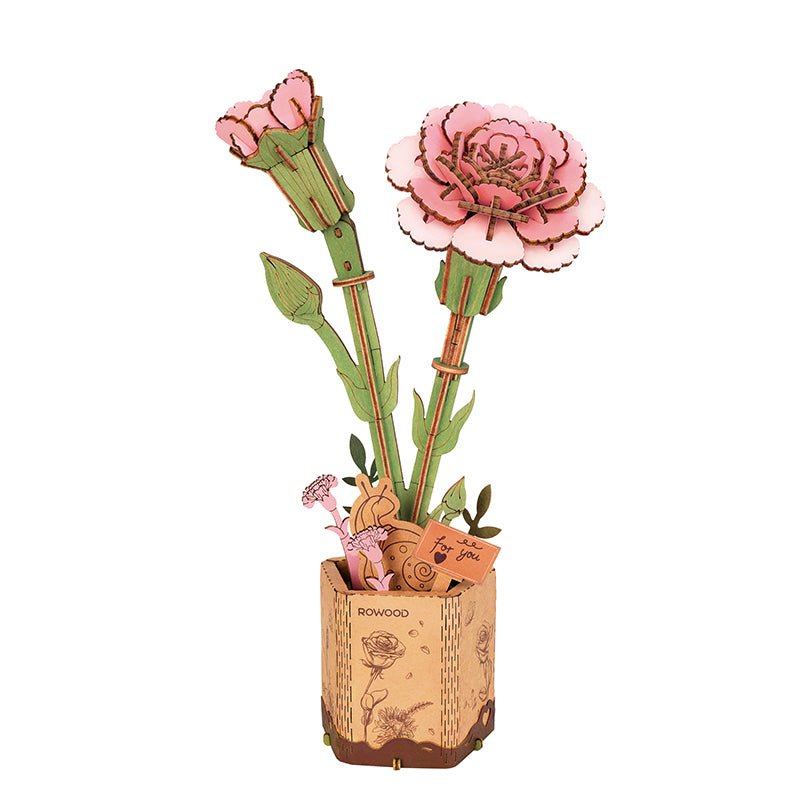 ROWOOD - PUZZLE 3D BOIS - Maquette Bois Fleur | Œillets Rose - TW051 - Golemites - Rokr