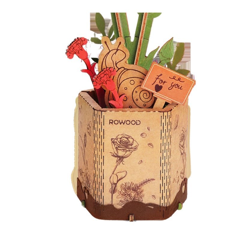 ROWOOD - PUZZLE 3D BOIS - Maquette Bois Fleur | Œillets Rouges - TW052 - Golemites - Rokr