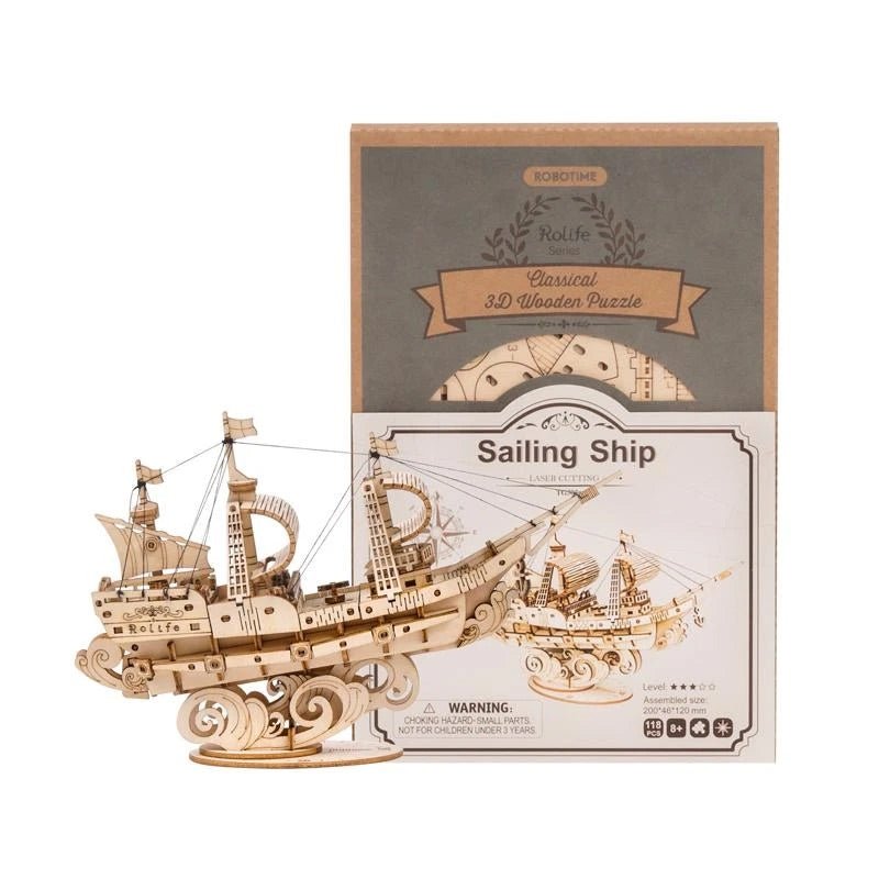 ROLIFE - PUZZLE 3D BOIS - Puzzle 3D Bois | Bateau 3 voiles - TG305 - Golemites - Rokr