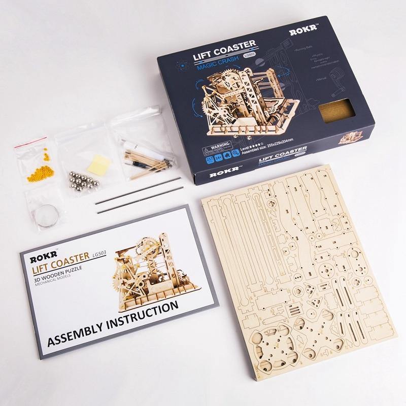 ROKR - PUZZLE 3D BOIS - Puzzle 3d bois | Circuit à billes Lift Coaster - LG503 - Golemites - Rokr