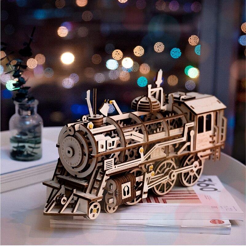 Puzzle 3D Bloc de Construction Jeu en Bois (Train à Rails) pour Enfant