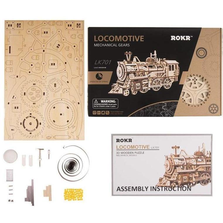 ROKR - PUZZLE 3D BOIS - Puzzle 3D bois | Locomotive Mécanique - LK701 - Golemites - Rokr