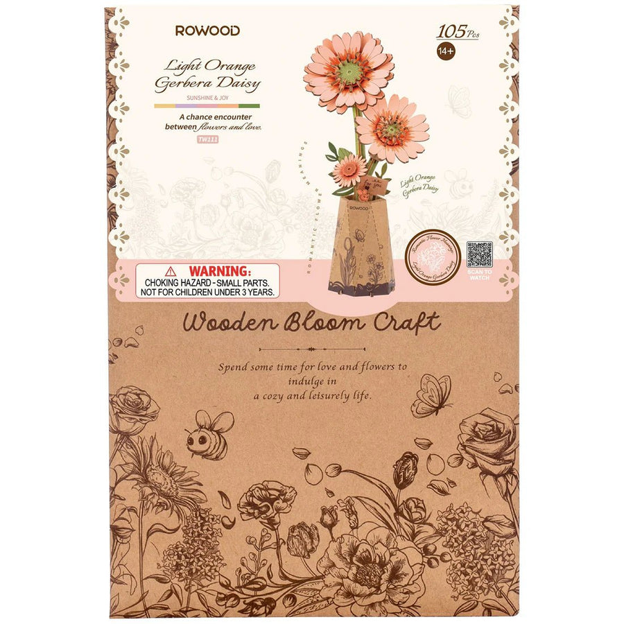 ROWOOD - PUZZLE 3D BOIS - Maquette bois Fleurs de Marguerite Gerberas Orange - TW111 - Golemites - Rokr