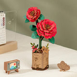 ROWOOD - PUZZLE 3D BOIS - Maquette Bois Fleur | Camélia Rouge - TW031 - Golemites - Rokr