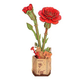 ROWOOD - PUZZLE 3D BOIS - Maquette Bois Fleur | Œillets Rouges - TW052 - Golemites - Rokr