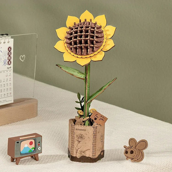 ROWOOD - PUZZLE 3D BOIS - Maquette Bois Fleur | Tournesol - TW011 - Golemites - Rokr