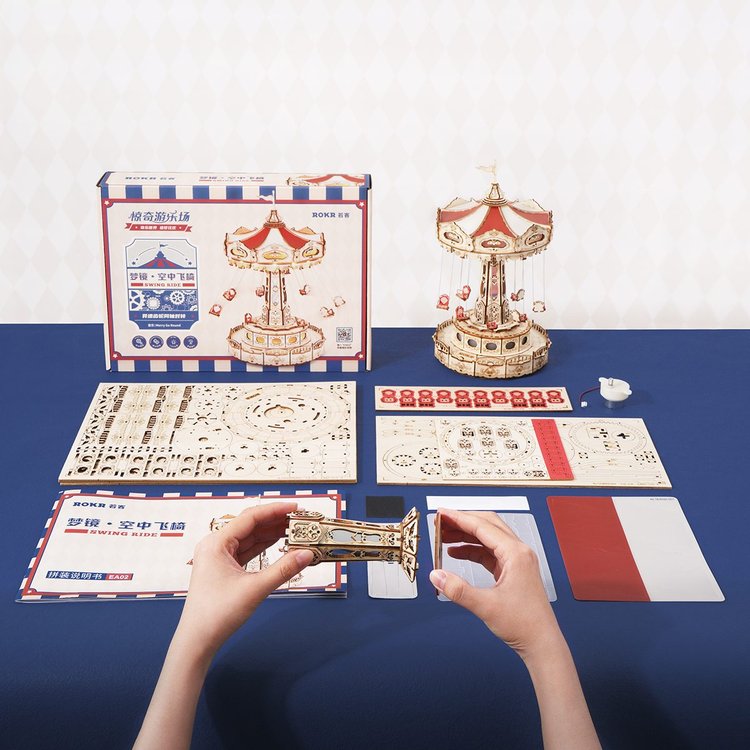 ROKR - PUZZLE 3D BOIS - Manège de Balançoires Musical à LED - EA02 - Golemites - Rokr