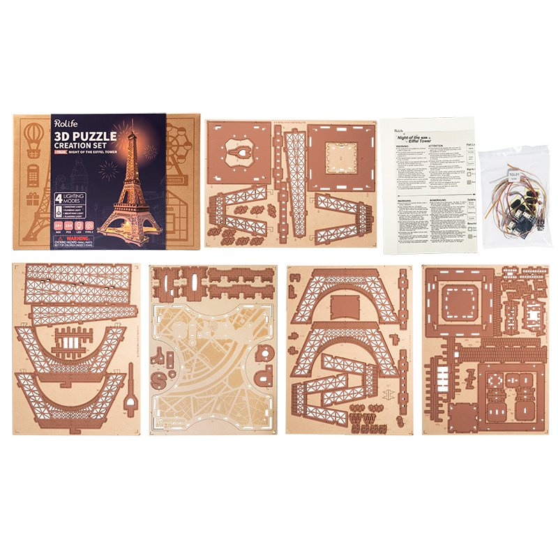 ROLIFE - PUZZLE 3D BOIS - Maquette bois | Tour Eiffel Lumineuse - TGL01 - Golemites - Rokr