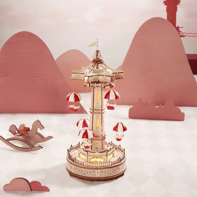 ROKR - PUZZLE 3D BOIS - Maquette Manège Musical Parachutes - EA01 - Golemites - Rokr