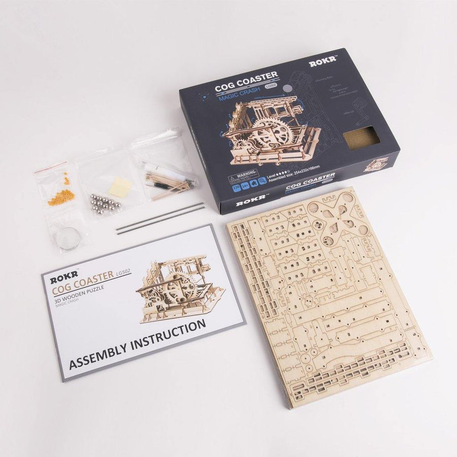 ROKR - PUZZLE 3D BOIS - Puzzle 3d bois | Circuit à billes Cog Coaster - LG502 - Golemites - Rokr
