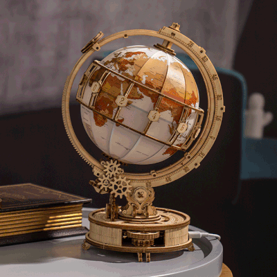 Puzzle 3D bois  Globe Lumineux à LED - Golemites - Rokr